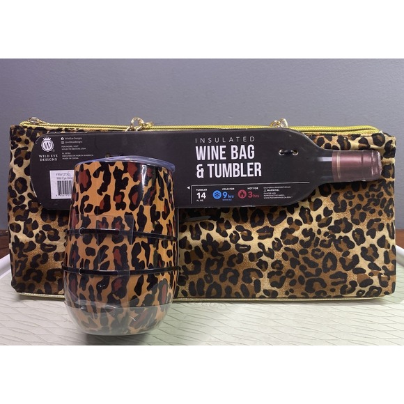 Other - WILD EYE DESIGNS LEOPARD INSULATED WINE BAG W/MATCHING WINE CUP NWT